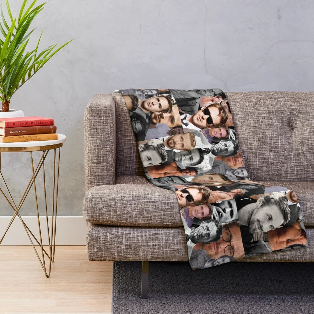 Cozy plush blanket featuring a collage design of actor Ryan Gosling