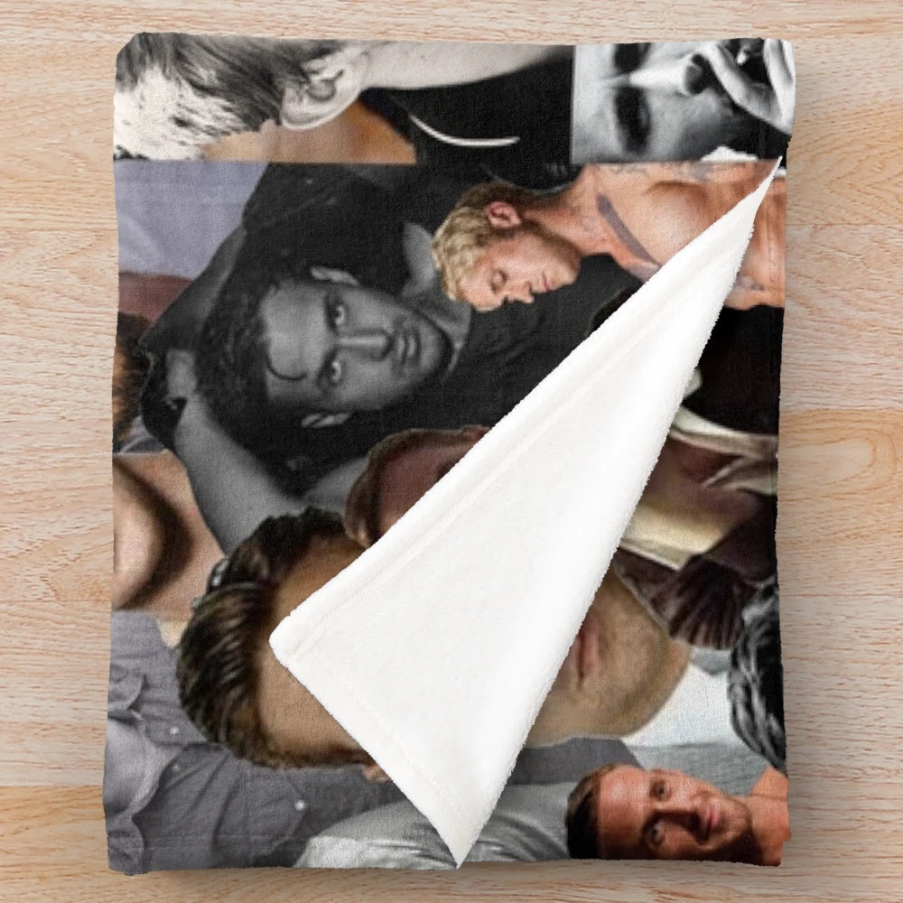 Cozy plush blanket featuring a collage design of actor Ryan Gosling