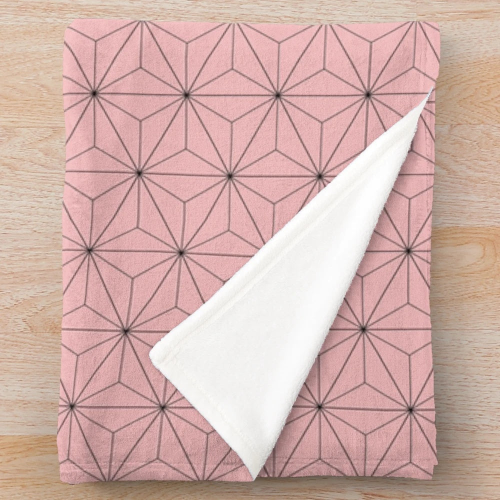 Asanoha pattern plush blanket in pink and white
