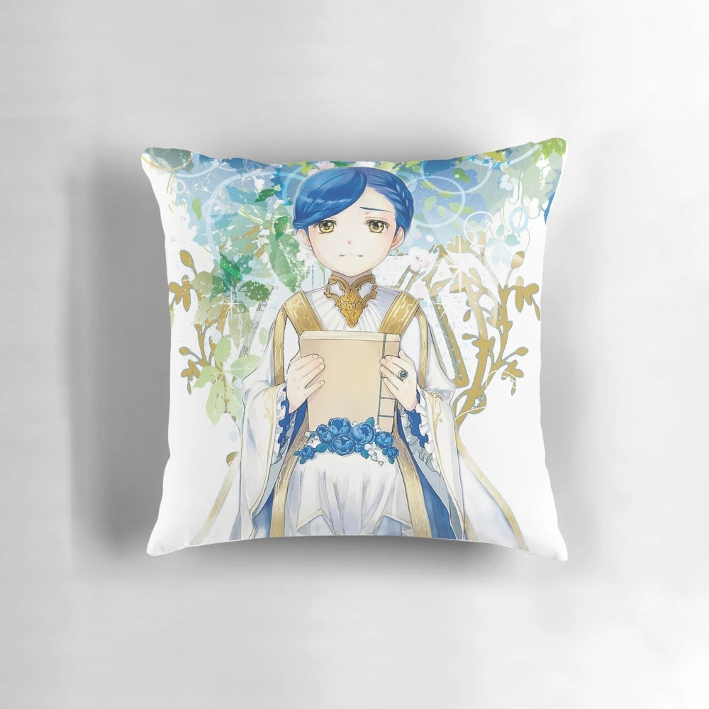 Ascendance of a Bookworm Rozemyne Fantasy Library Pillow with crest, logo, and book design