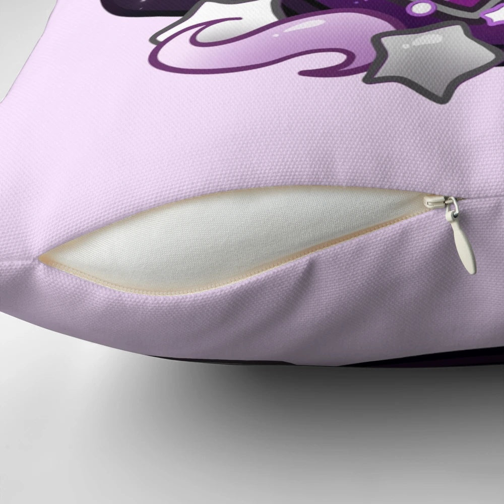 Asexual pride flag teacup-shaped pillow with stars and a whimsical, aesthetic design