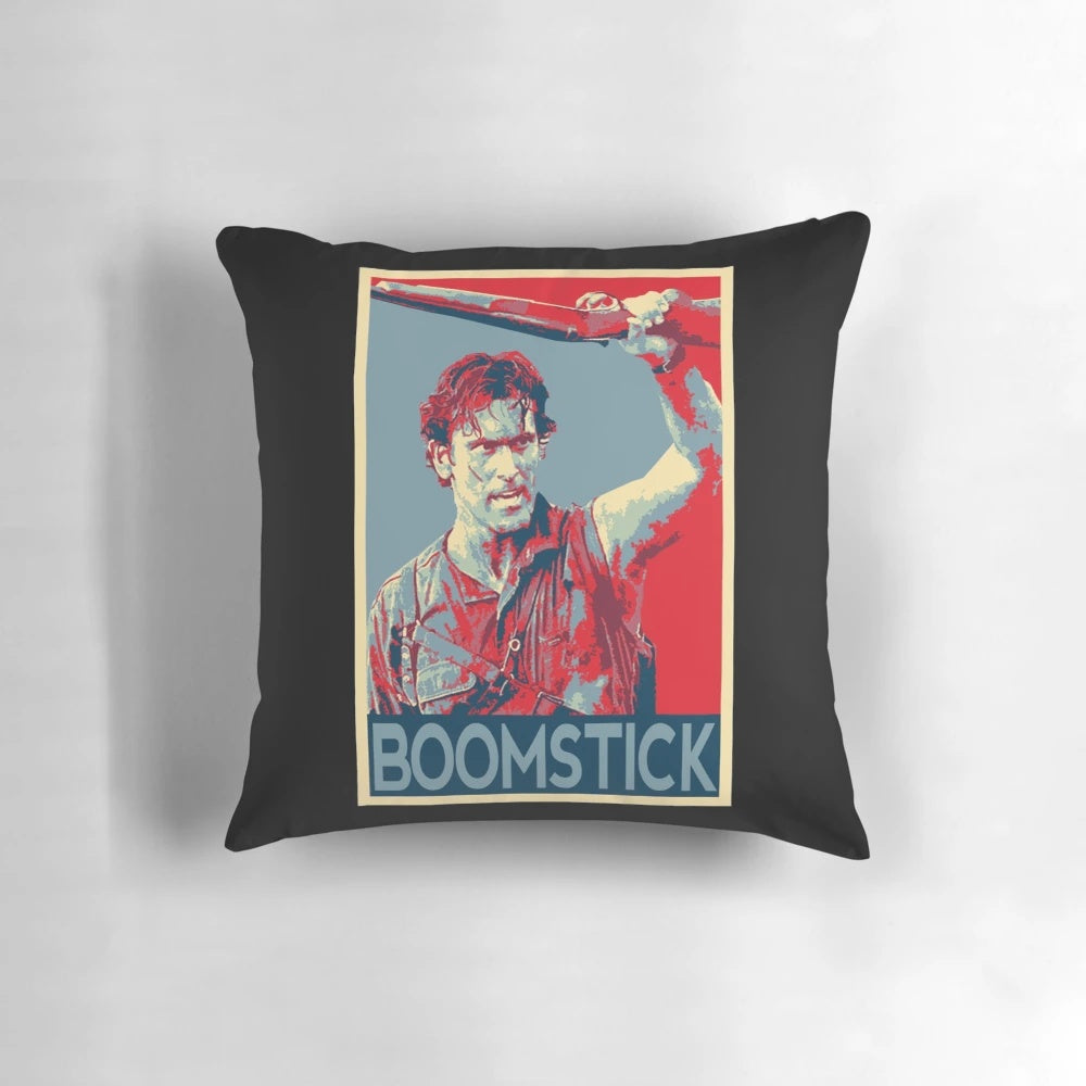 Ash Williams' iconic boomstick from the Evil Dead and Army of Darkness horror movies featured on a cozy pillow