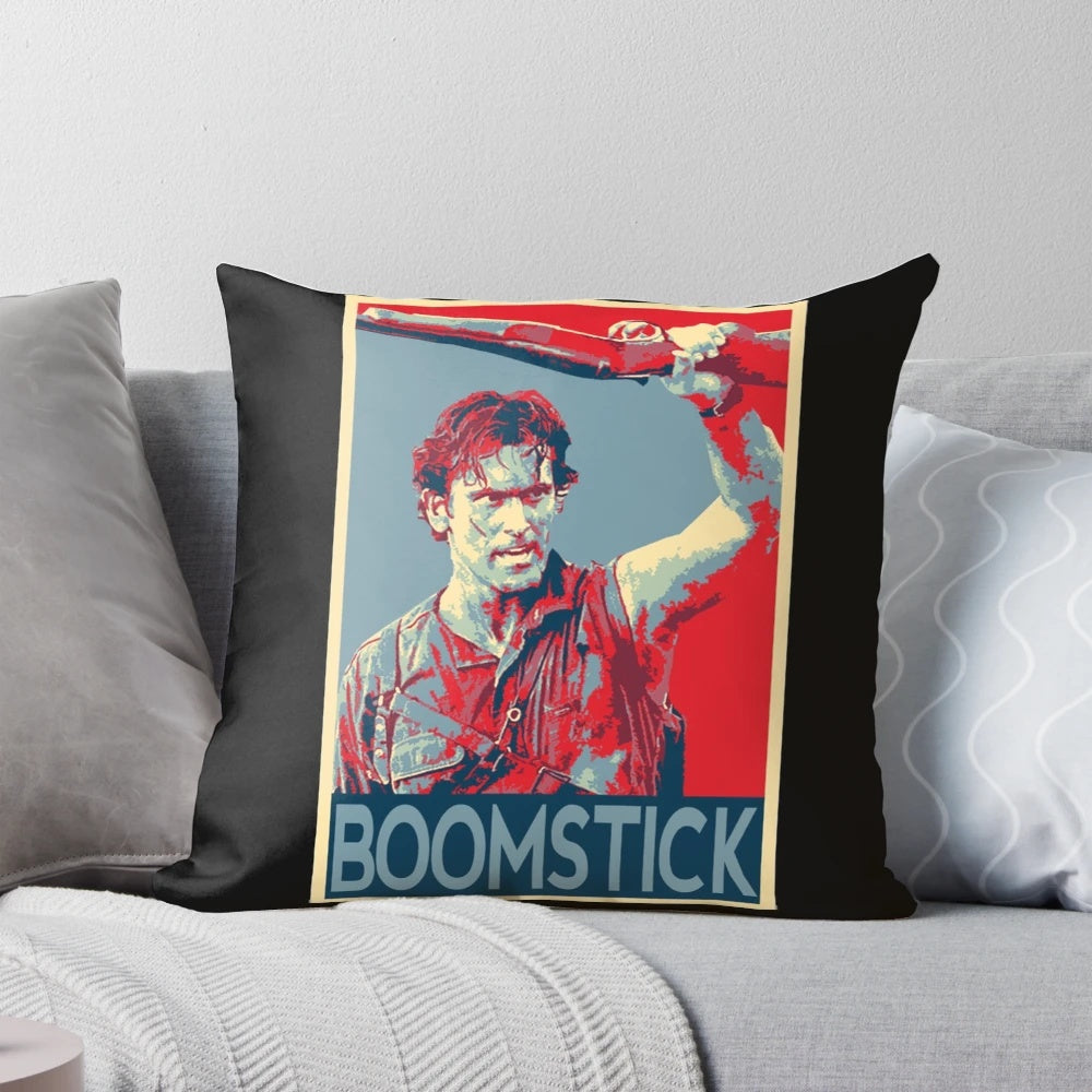 Ash Williams' iconic boomstick from the Evil Dead and Army of Darkness horror movies featured on a cozy pillow