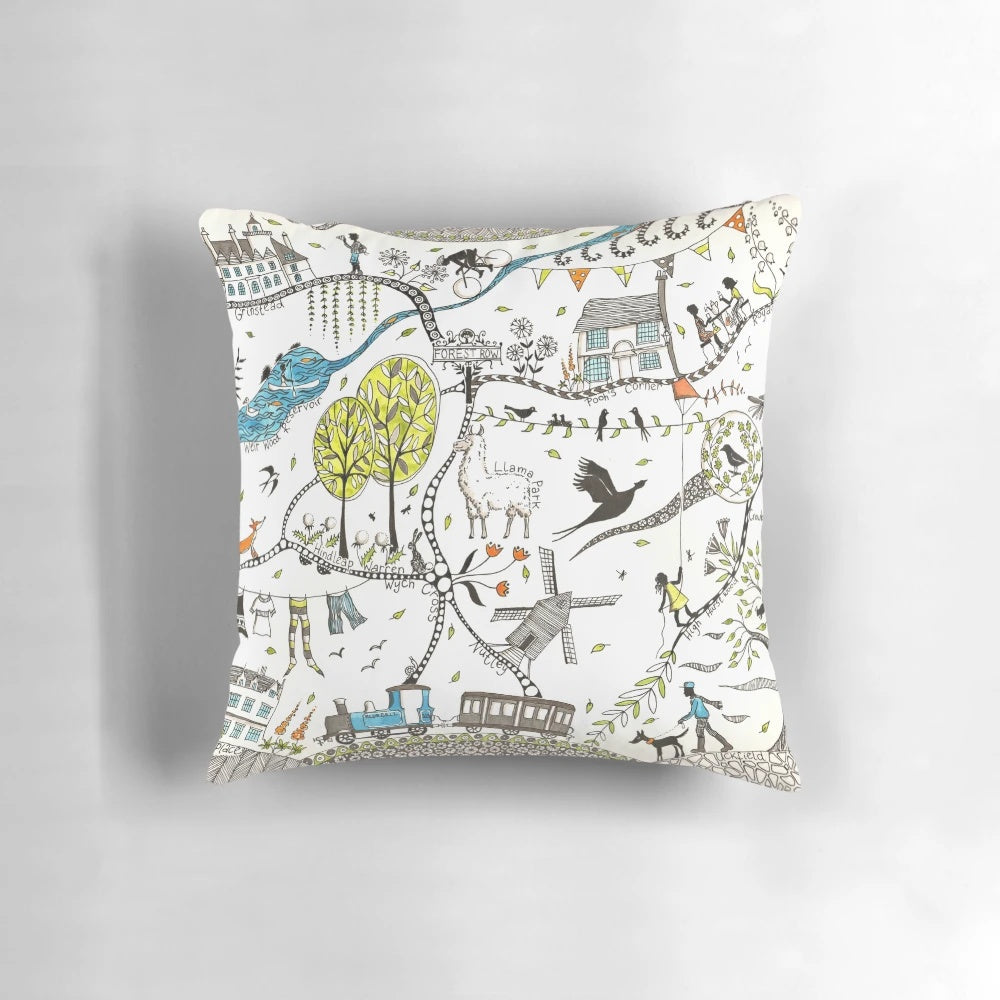 Ashdown Forest Sussex Pillow featuring an illustrated map design