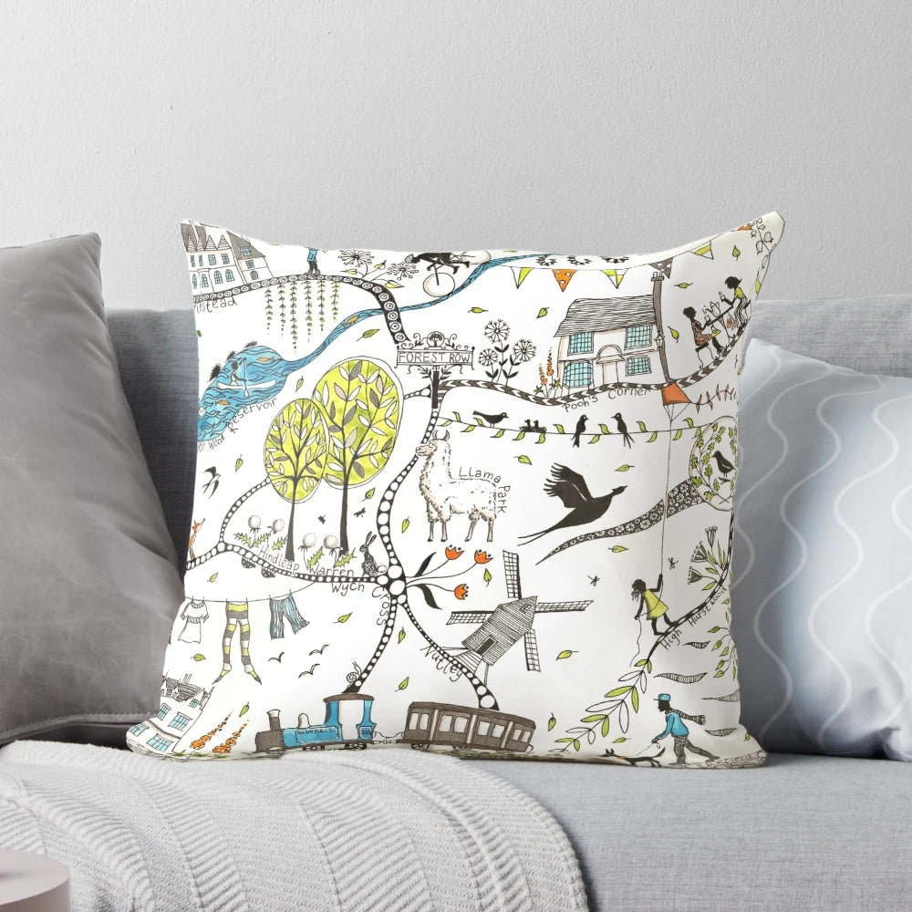 Ashdown Forest Sussex Pillow featuring an illustrated map design