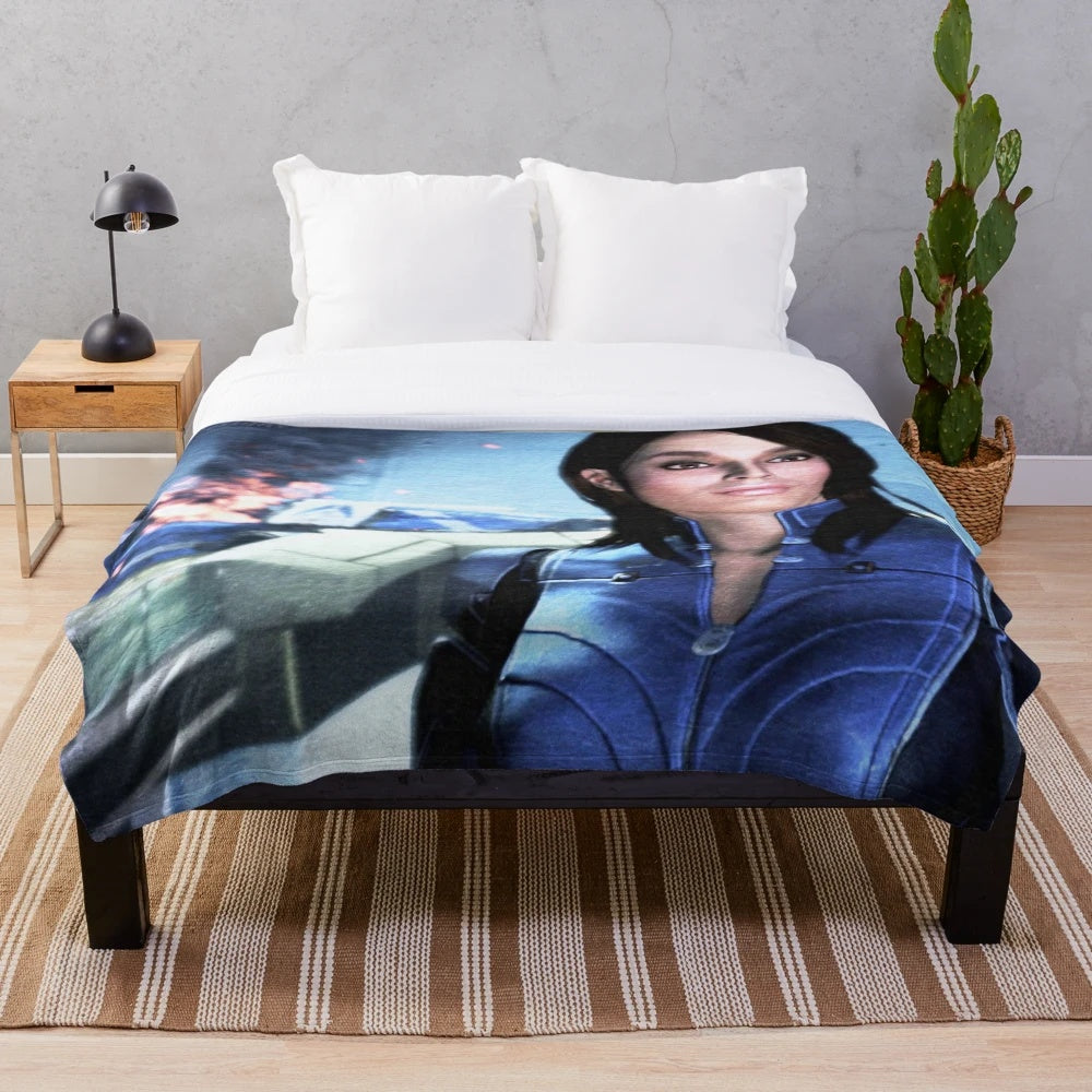 Ashley Williams inspired Mass Effect plush blanket with digital artwork