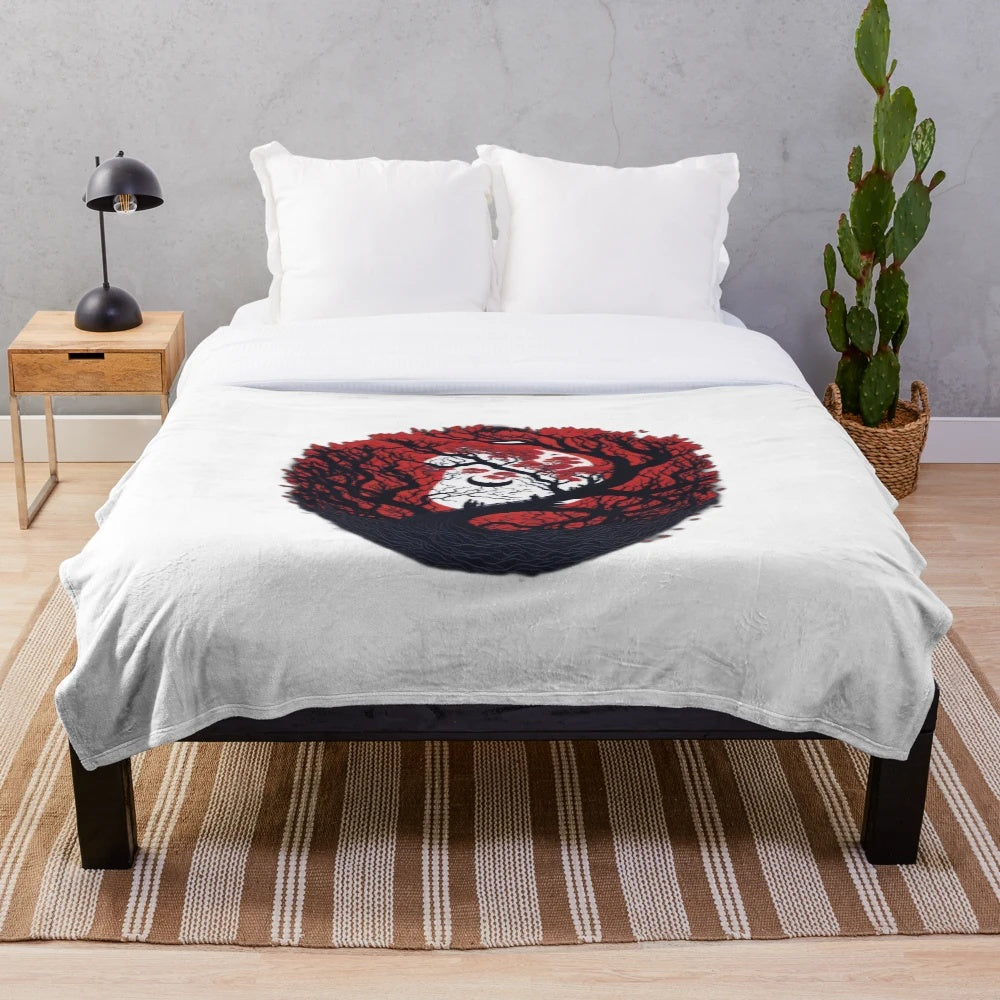 Asian trees pattern plush blanket for cozy home decor