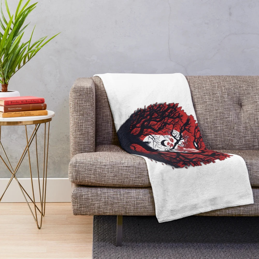 Asian trees pattern plush blanket for cozy home decor