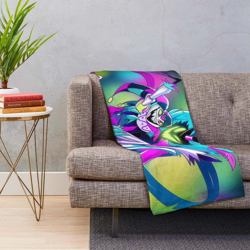 Asmodeus from Helluva Boss anime character on a soft and cozy plush blanket