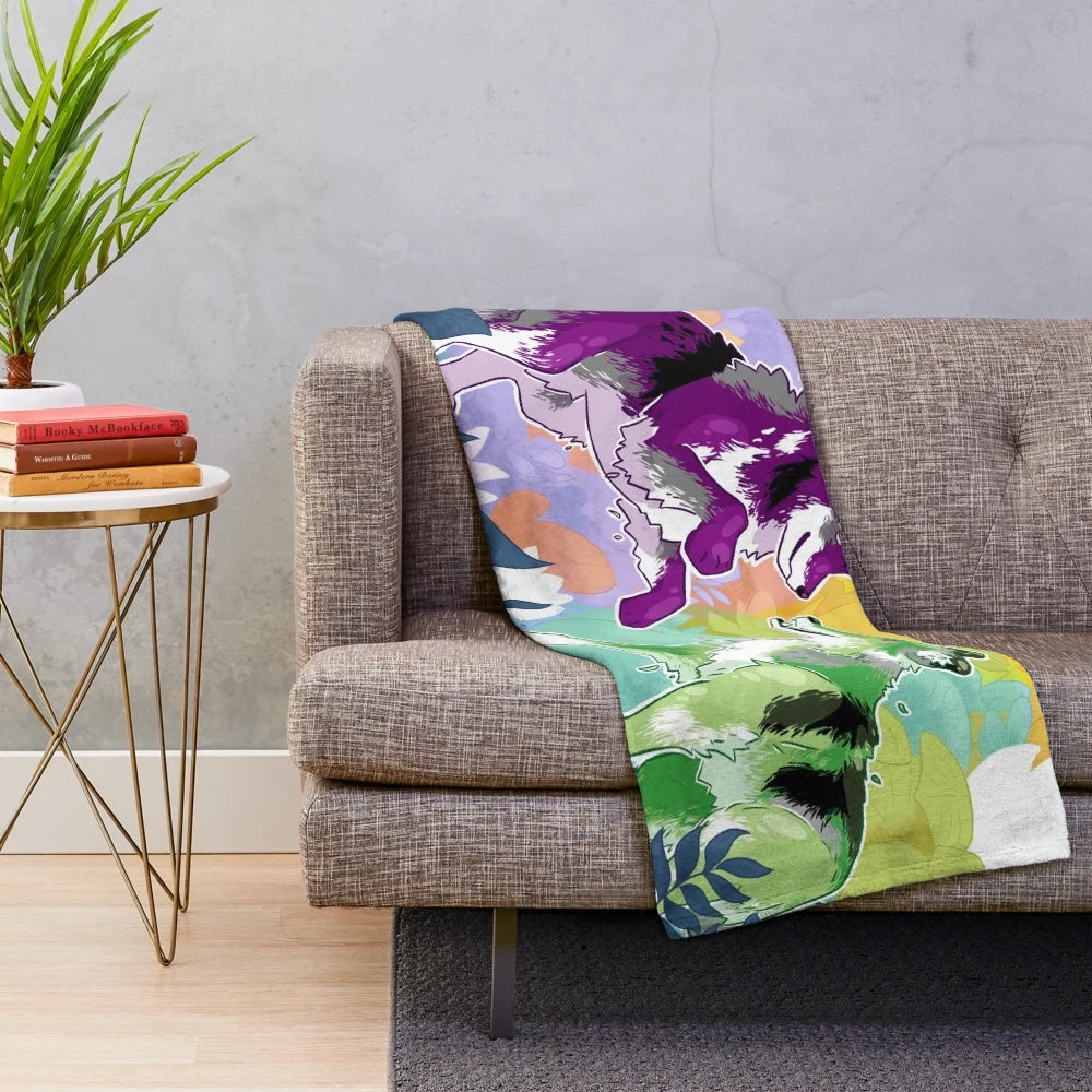 Aspec Wolf Dance Plush Blanket featuring a cozy, vibrant design of a wolf dancing in a nature-inspired setting.