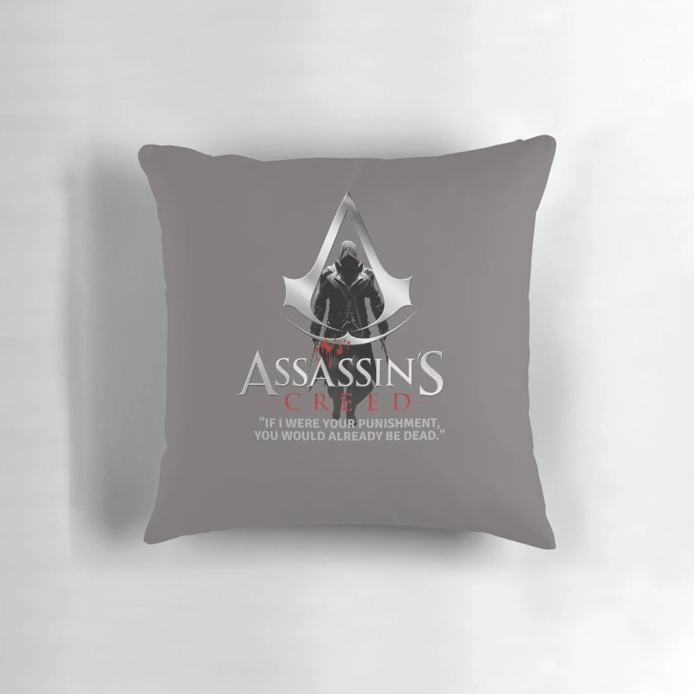 Assassin's Creed custom pillow featuring iconic characters and symbols from the popular video game franchise.