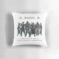 Assassin's Creed themed decorative pillow featuring Ezio, Edward, Altair, and other iconic characters