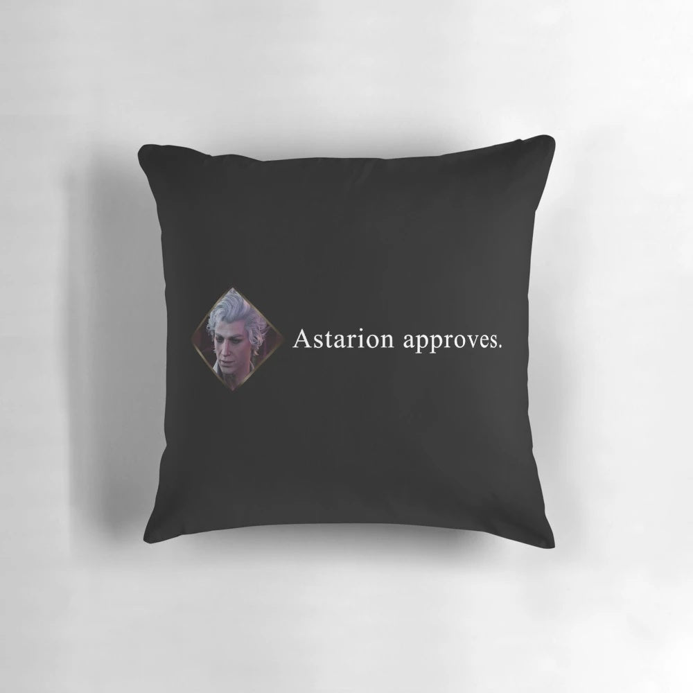 Astarion the vampire from Baldur's Gate 3 approving a cozy pillow design