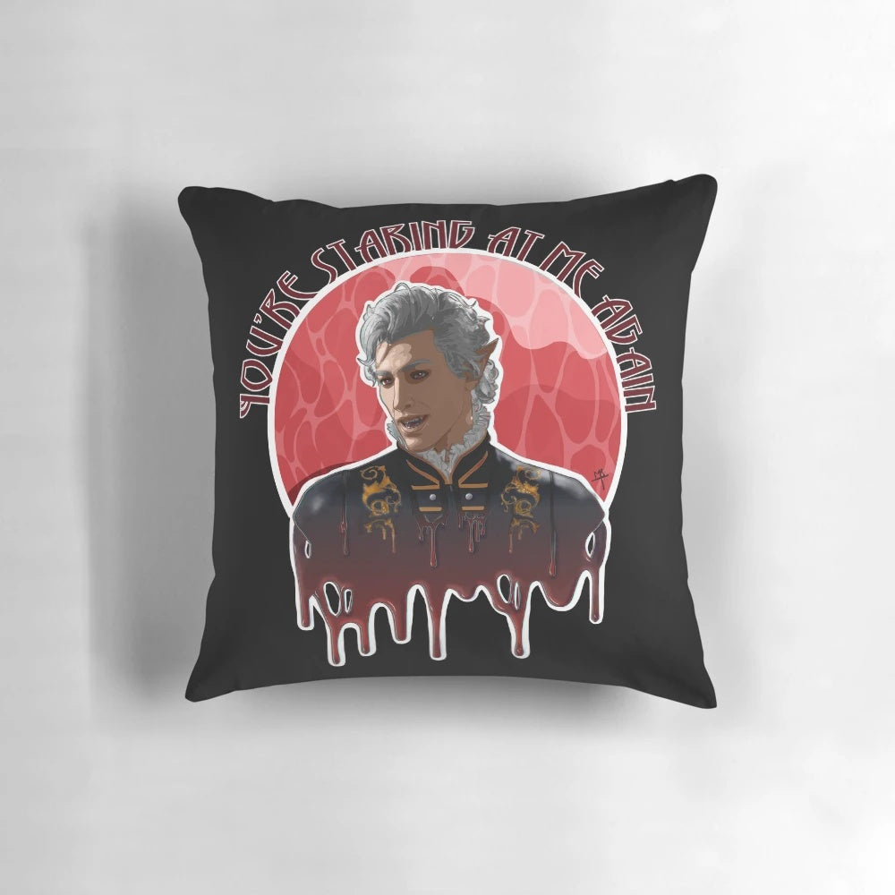 Astarion-inspired fantasy pillow featuring a high elf vampire design