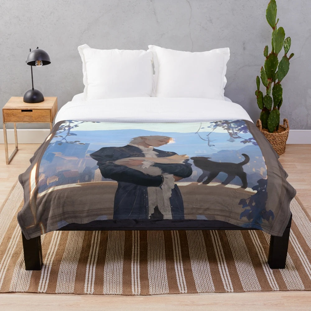 Astarion inspired plush blanket featuring the popular vampire character from Baldur's Gate 3