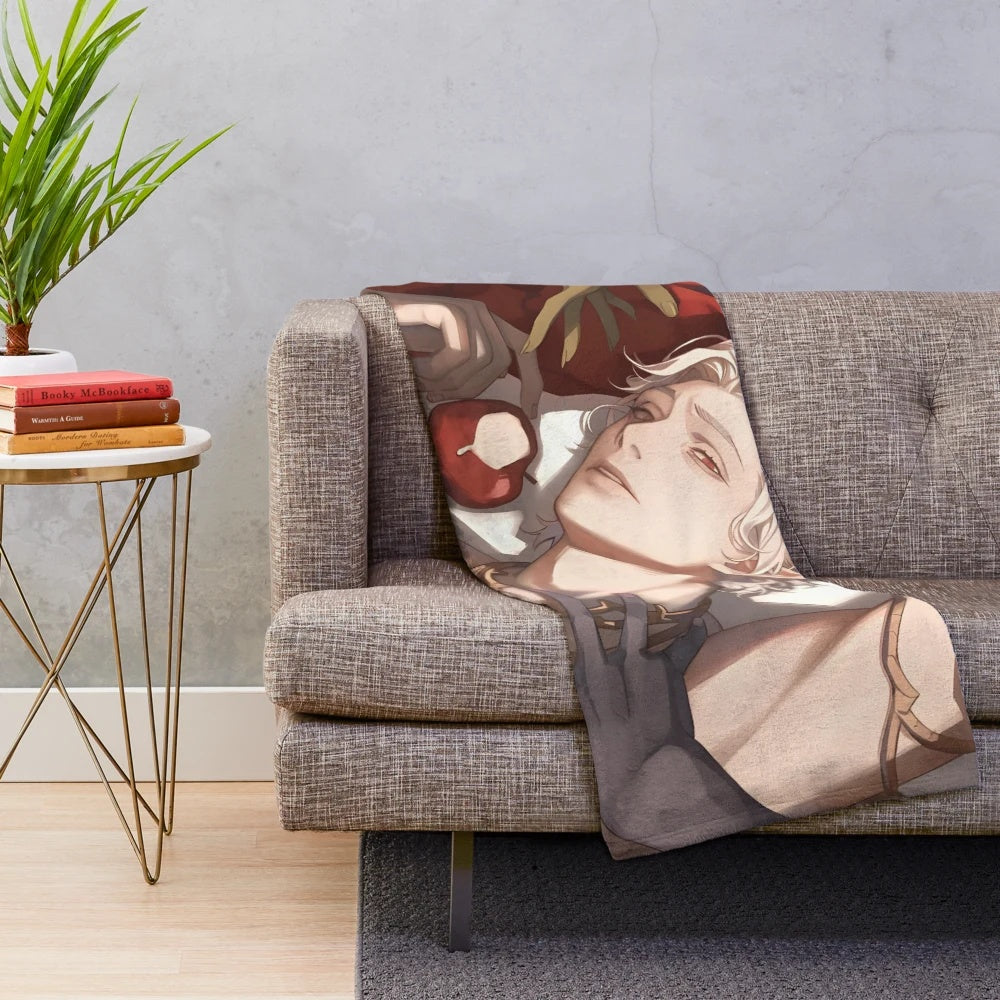 Astarion-themed plush blanket featuring the vampire character from Baldur's Gate 3 video game