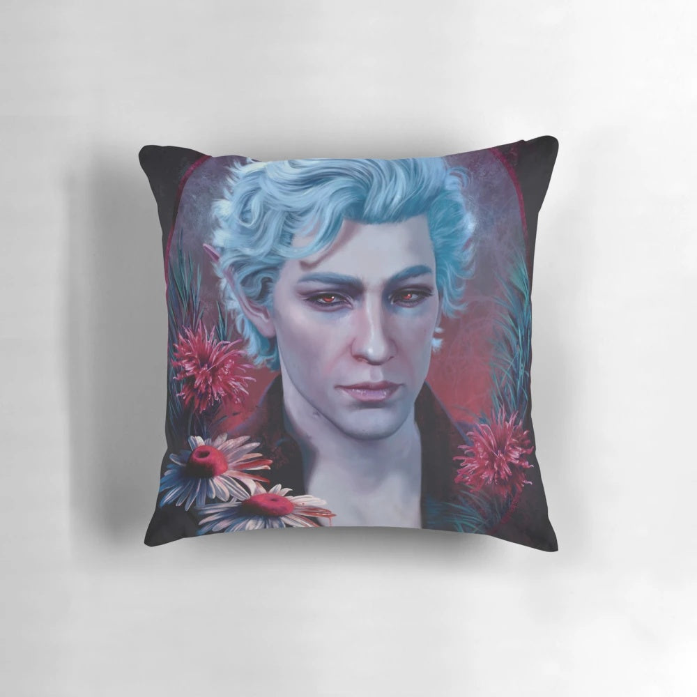 Astarion-inspired portrait pillow featuring the Baldur's Gate vampire character