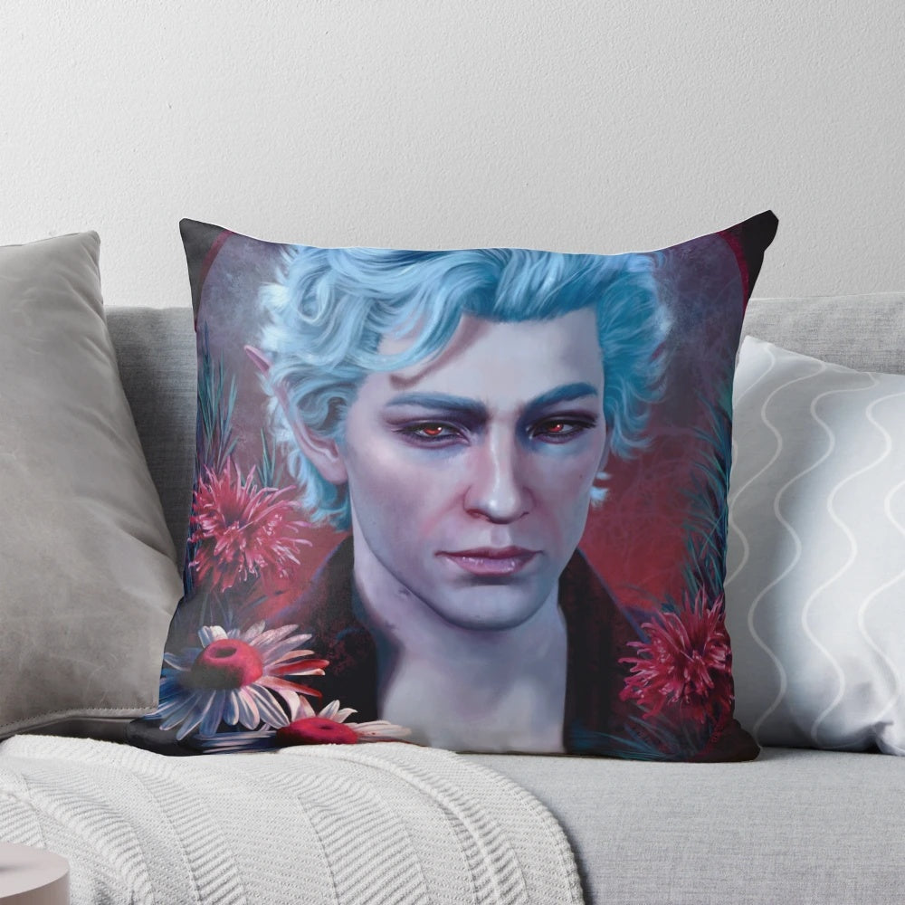 Astarion-inspired portrait pillow featuring the Baldur's Gate vampire character