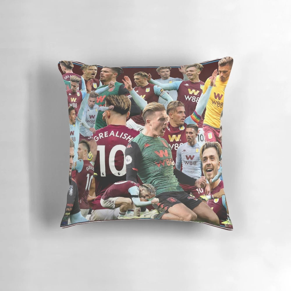 Aston Villa Football Club Legendary Players Collage Pillow featuring Jack Grealish and other club legends