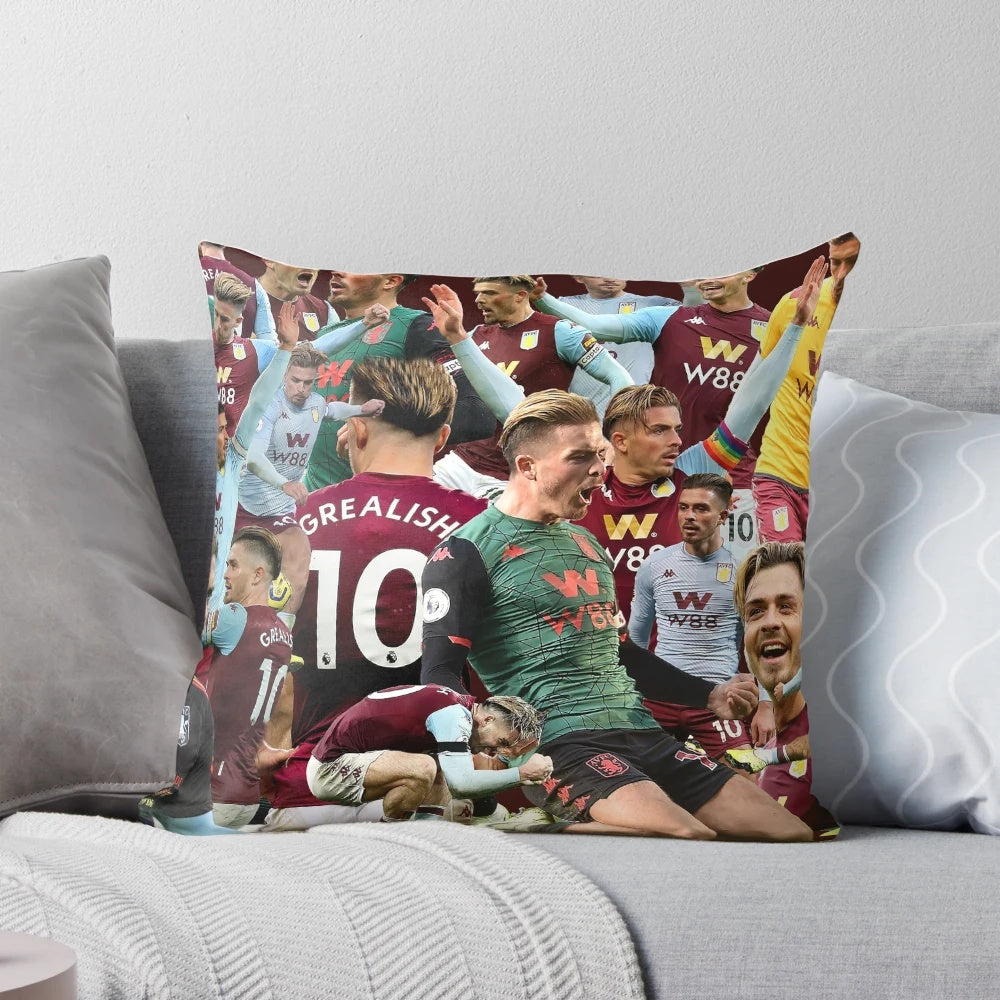 Aston Villa Football Club Legendary Players Collage Pillow featuring Jack Grealish and other club legends