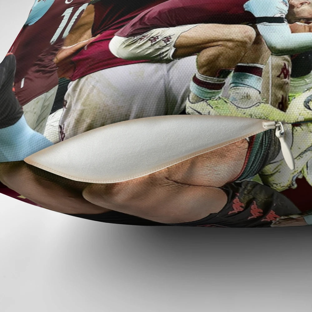 Aston Villa Football Club Legendary Players Collage Pillow featuring Jack Grealish and other club legends