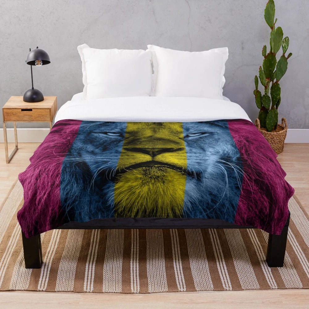 Aston Villa inspired plush blanket with a lion design