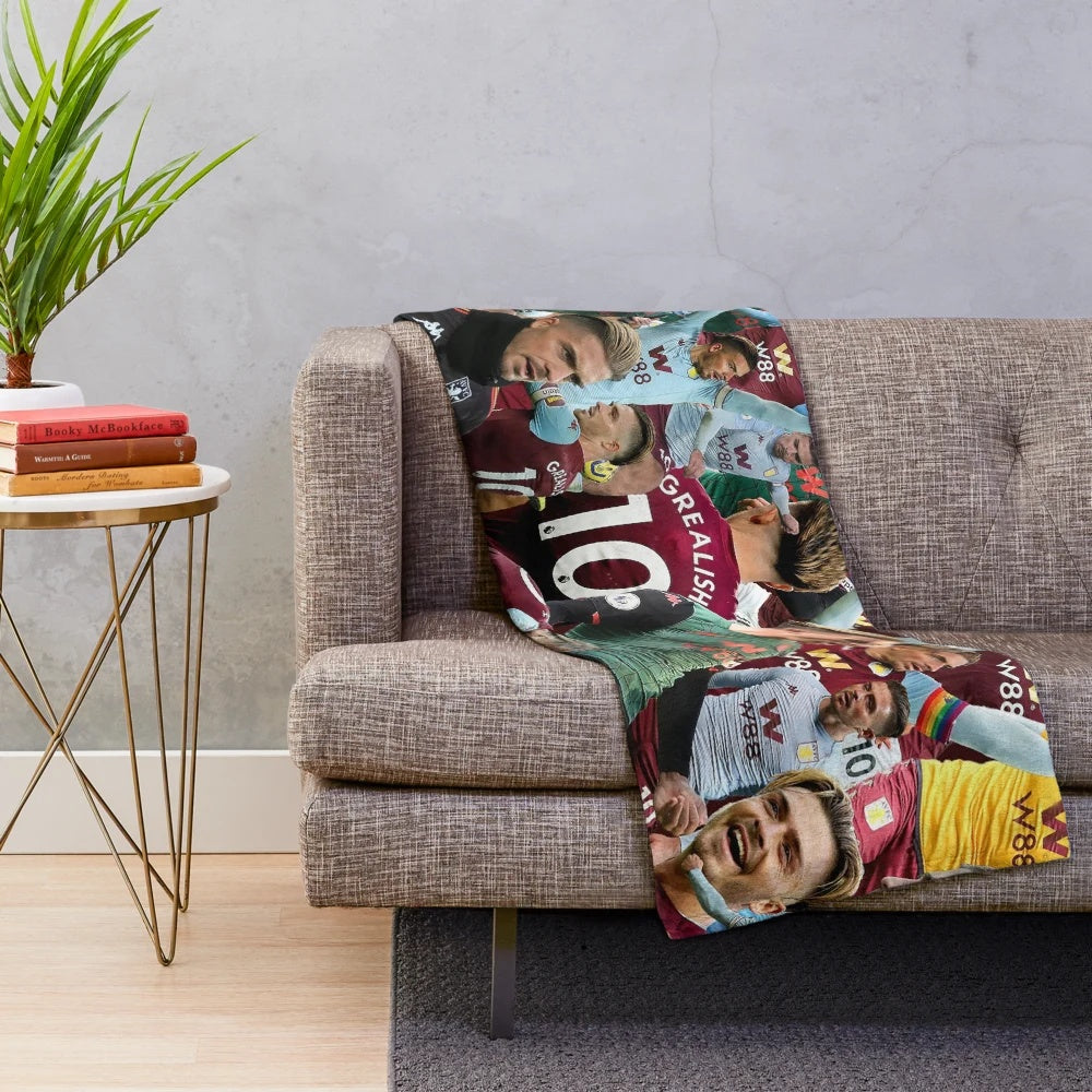 Aston Villa Legends Mosaic Plush Blanket featuring a collage of players including Jack Grealish