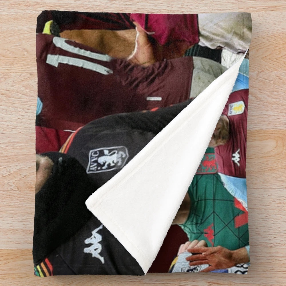 Aston Villa Legends Mosaic Plush Blanket featuring a collage of players including Jack Grealish