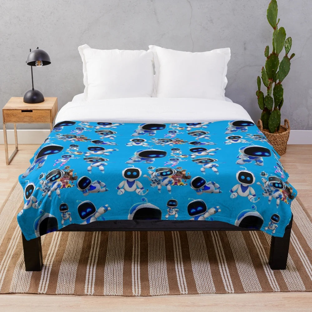 Astrobot-themed plush blanket featuring a cute robotic astronaut character