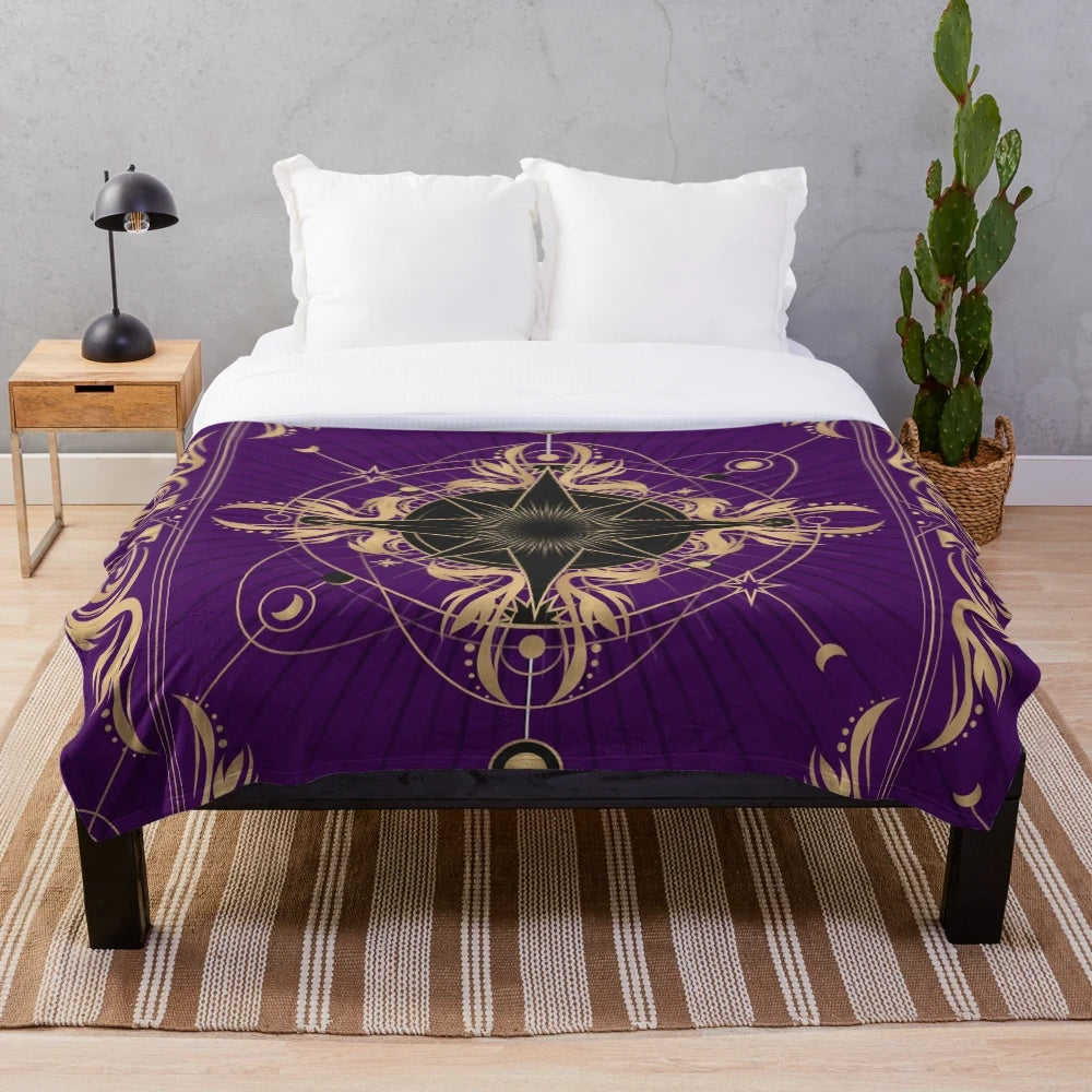 Astrologian-themed plush blanket with tarot card and galaxy design