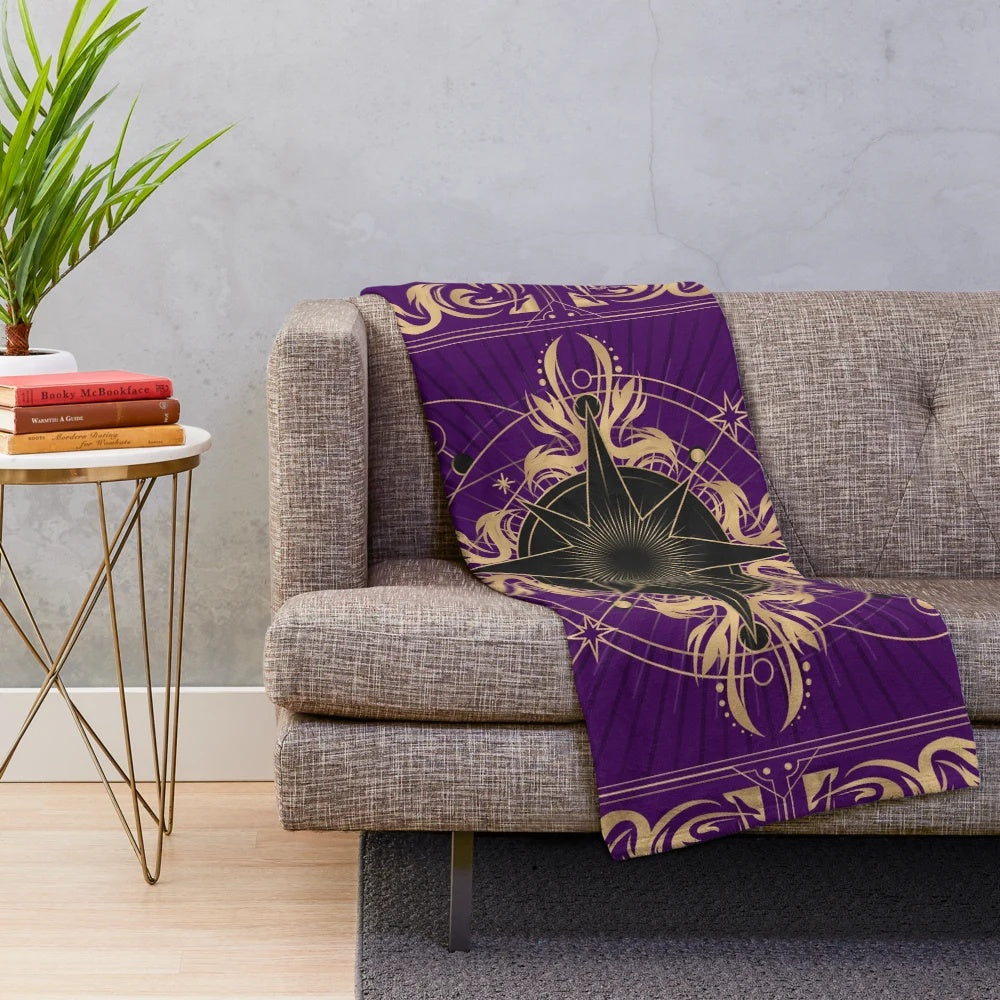 Astrologian-themed plush blanket with tarot card and galaxy design