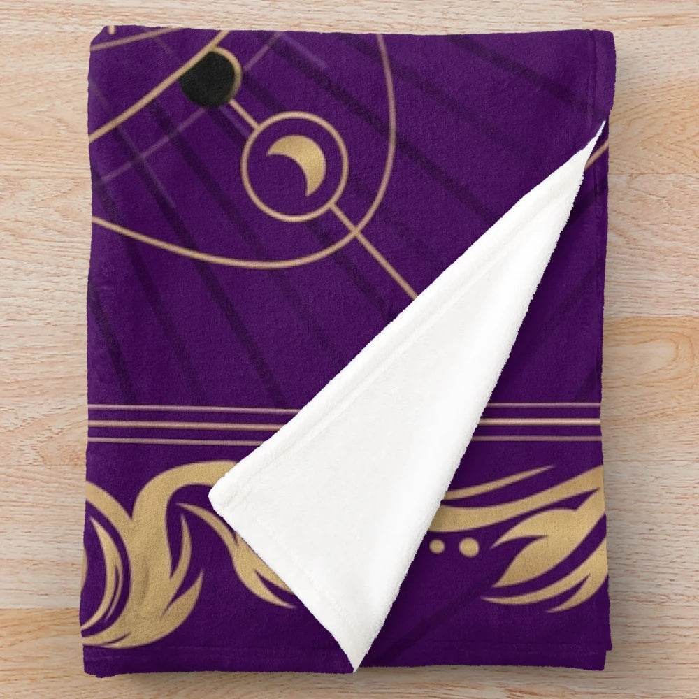 Astrologian-themed plush blanket with tarot card and galaxy design
