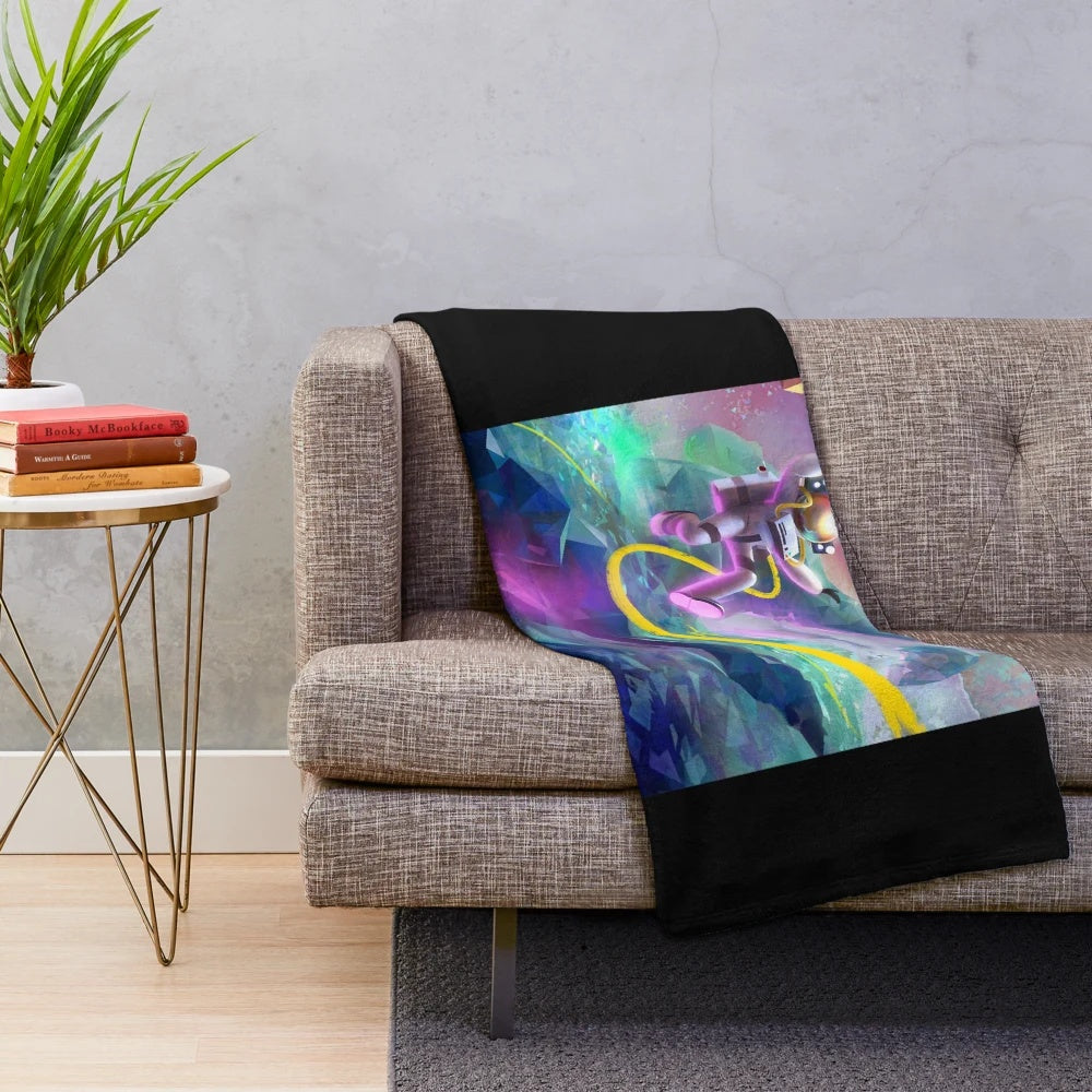 Astroneer inspired plush blanket with game-themed design