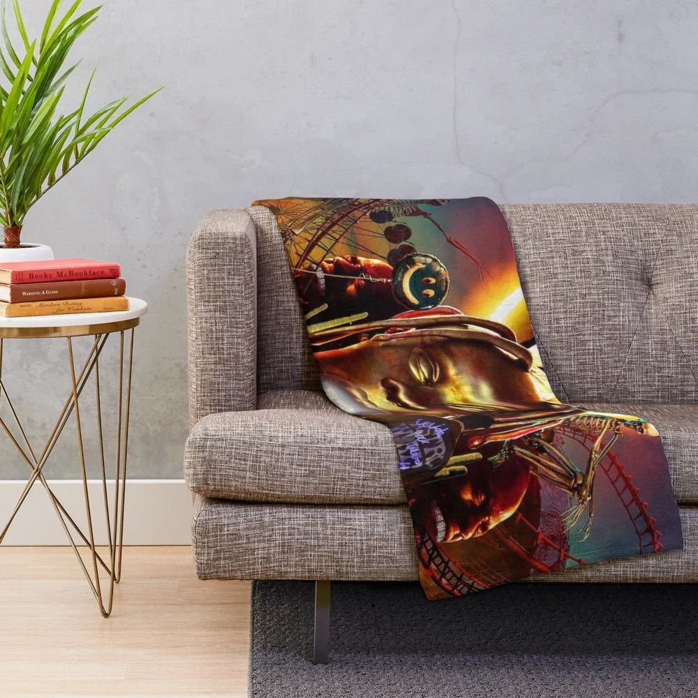 Astroworld-Inspired Plush Blanket Featuring Hip Hop Motifs