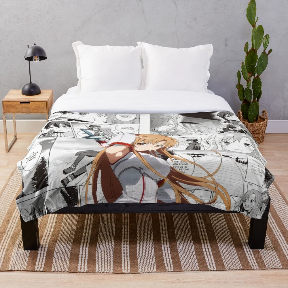 Asuna Inspired Plush Blanket - Soft Anime Themed Throw Pillow for Home Decor