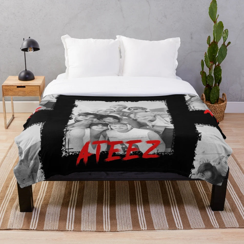 ATEEZ Kpop Group Members Plush Blanket with RGB Color Design