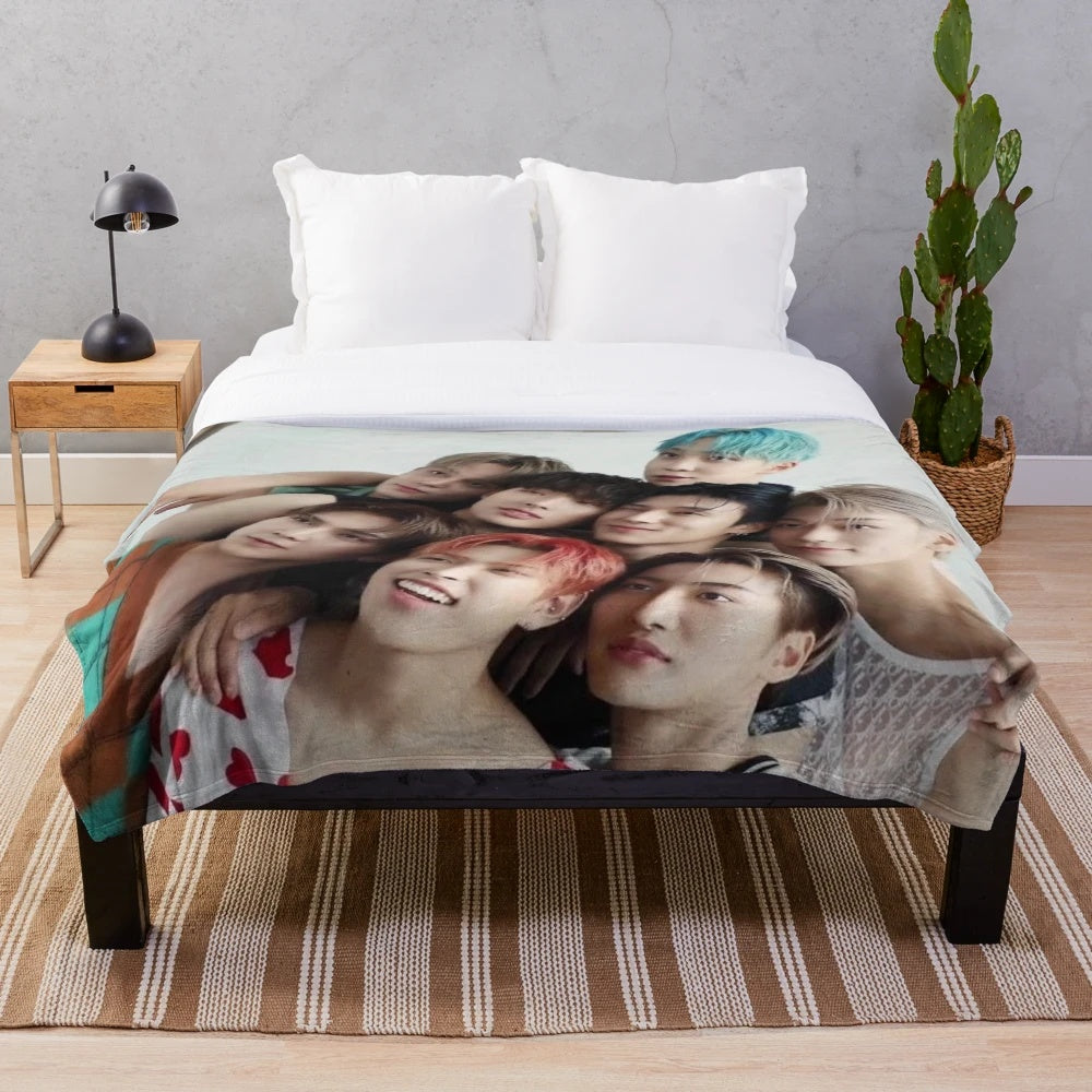 Ateez-inspired plush blanket featuring Ateez members