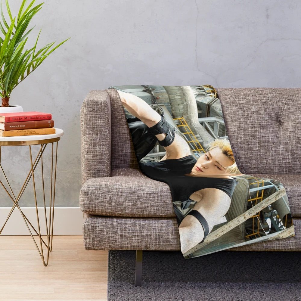 Ateez themed plush blanket featuring the members and "The World EP.1: Movement Guerrilla" design