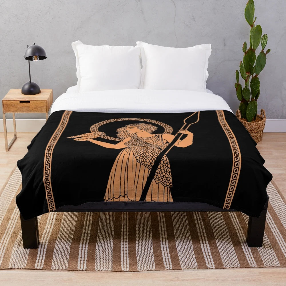 Athena-Inspired Plush Blanket featuring ancient Greek pottery design