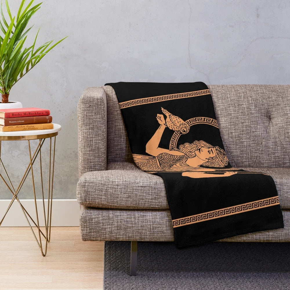 Athena-Inspired Plush Blanket featuring ancient Greek pottery design