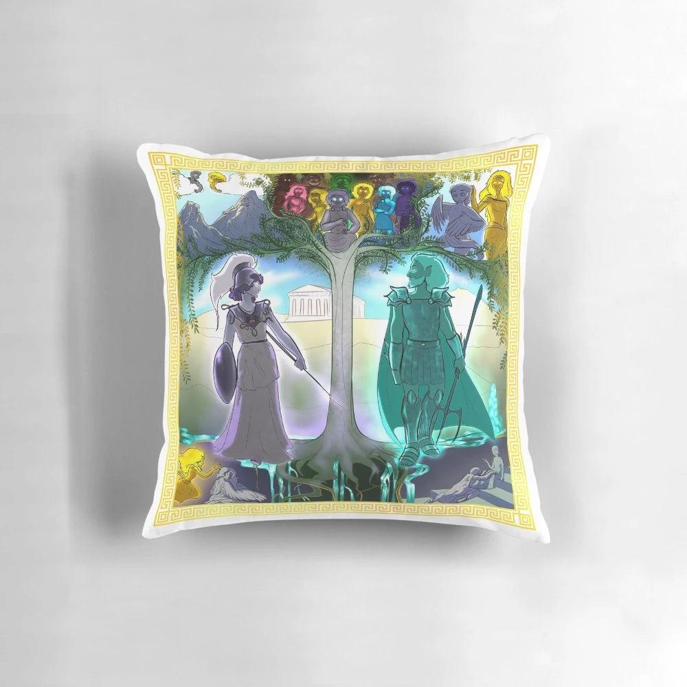Athena's Tapestry Inspired Pillow - High-Quality Decorative Cushion Featuring Greek Mythology Imagery