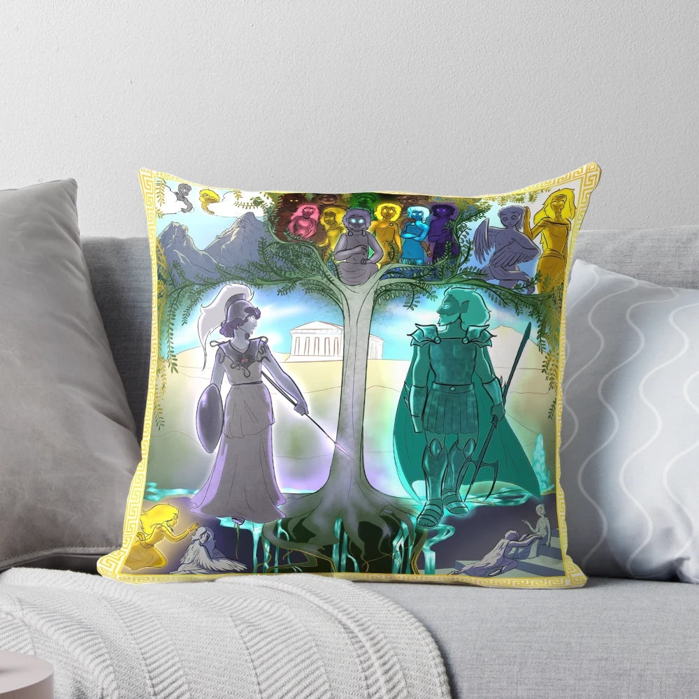 Athena's Tapestry Inspired Pillow - High-Quality Decorative Cushion Featuring Greek Mythology Imagery