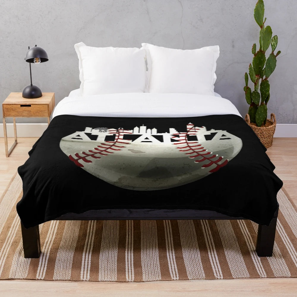 Atlanta Baseball Plush Blanket with Skyline Design