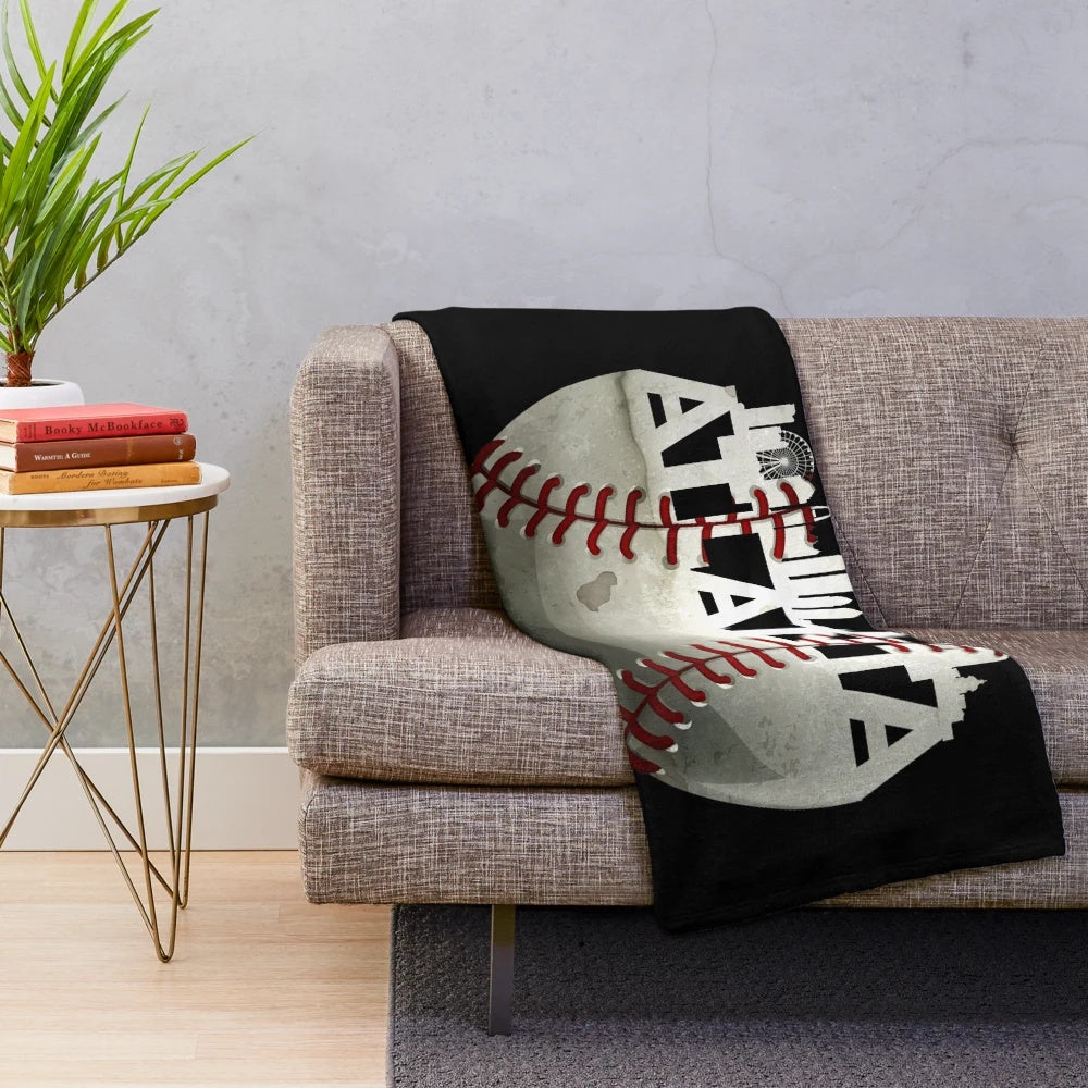 Atlanta Baseball Plush Blanket with Skyline Design