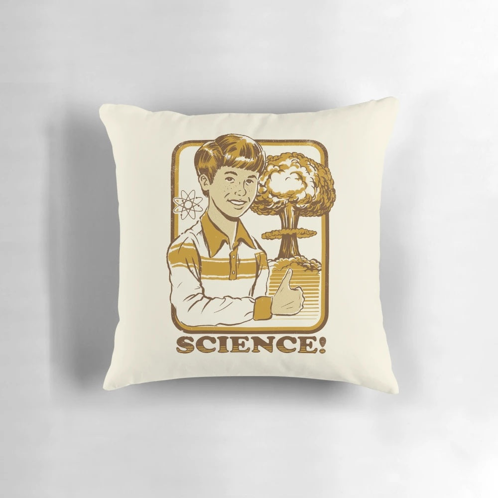 Science-themed decorative pillow featuring an atomic explosion graphic
