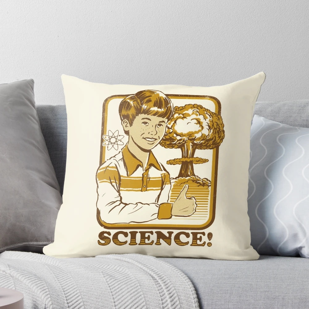 Science-themed decorative pillow featuring an atomic explosion graphic