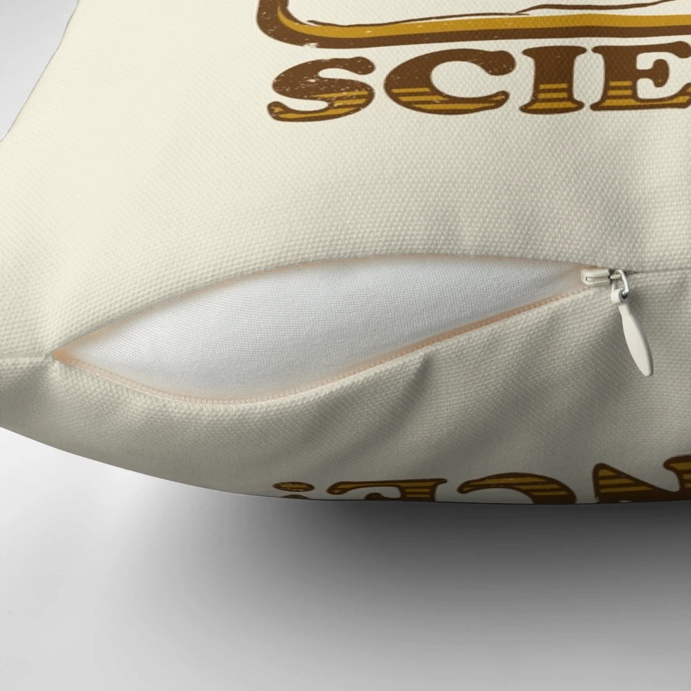 Science-themed decorative pillow featuring an atomic explosion graphic