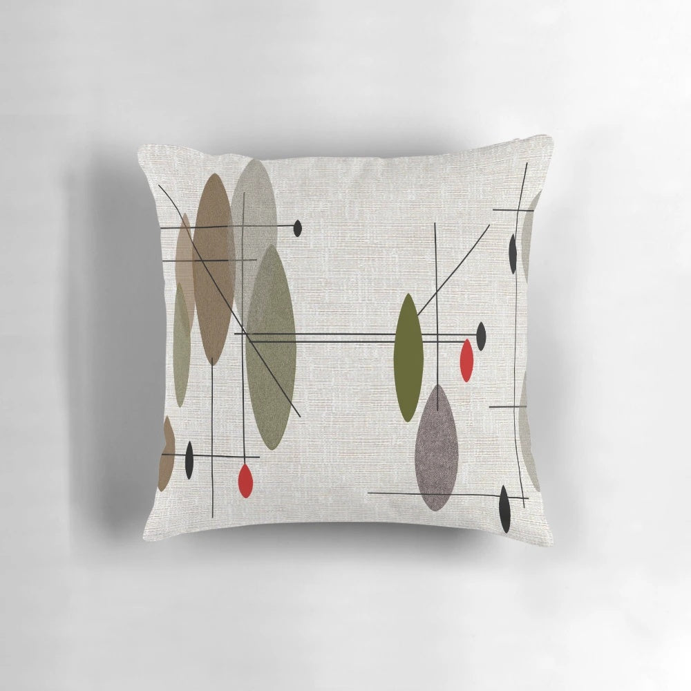 Hanging Orbs Pillow with Atomic Age Inspired Abstract Art Design