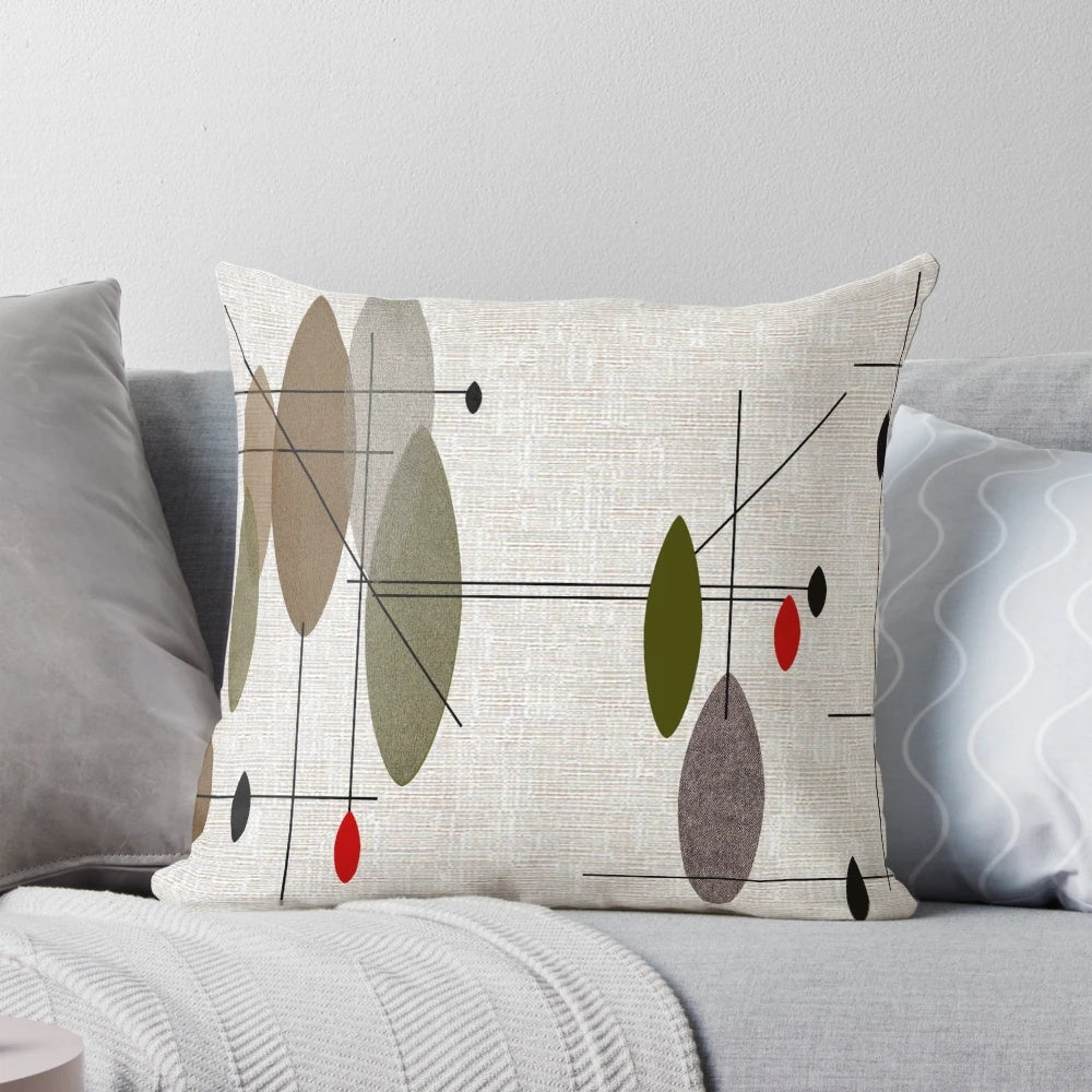 Hanging Orbs Pillow with Atomic Age Inspired Abstract Art Design