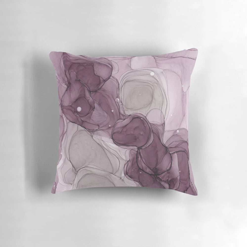 Aubergine-inspired abstract artwork featuring fluid, wispy alcohol ink textures in shades of purple and grey.